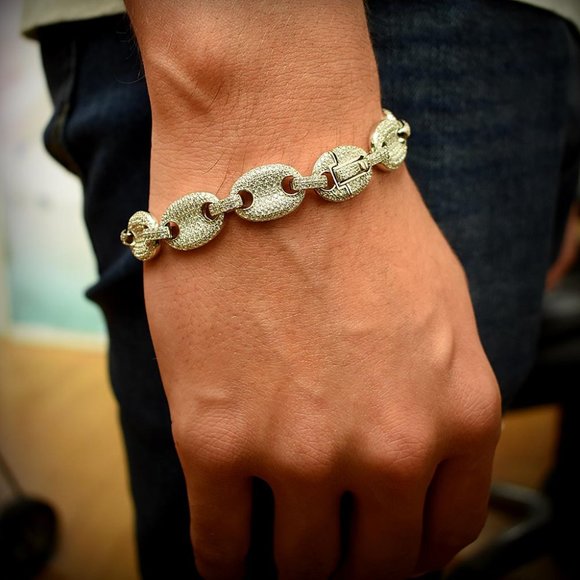 Silver 925 Gold Plated CZ Encrusted Oval Link Bracelet 11.8mm